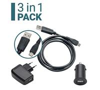 Slabo 3in1 Set di Ricarica per Alcatel Plus 10 | Shine Lite | A3 XL | A3 | A5 | U5 Starter Set Cavo Dati Micro USB | Mini Adattatore di Ricarica per Auto | Adattatore di Alimentazione USB Slim -Nero