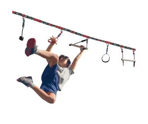 Slackers Ninja Line Starter Set - Percorso ad Ostacoli all'aperto e Slackline per Bambini dai 5 Anni in su - Set Completo con Slackline da 11 m, 7 Ostacoli, cricchetto e Borsa per Il Trasporto