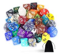SLAKOZYT Dadi Poliedrici Colorati, 40 Pezzi, D10 10 Facce, Set con Borse Velluto, D&D, RPG, MTG