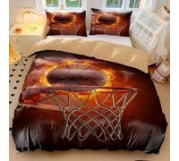 Slam Dunk - Set di biancheria da letto per letto matrimoniale, con motivo a pallacanestro, con disegno a schizzi di inchiostro, in morbida microfibra, per adolescenti e ragazzi, decorazione per la