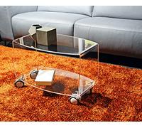 Slato Olimpia-Tavolino in cristallo acrilico trasparente a due ripiani con ruote,compatto/leggero/design elegante, adatto per soggiorno,lato divano,porta TV,Made in Italy (cm.L.67 x P.40 x H46)