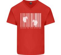 Slave To The Sistema Anti Capitalism Uomo Scollo A V Cotone T-Shirt