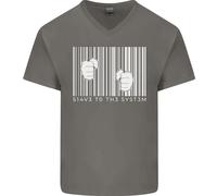 Slave To The Sistema Anti Capitalism Uomo Scollo A V Cotone T-Shirt