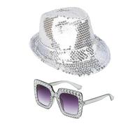 SLAXJNE 1 Cappello, 1 Occhiali, Cappello Glitterato, Cappello Da Discoteca, Cappello Decorativo Per Feste Di Ballo, Cappello Per Donna E Uomo