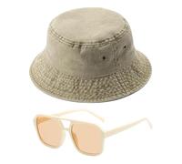 SLAXJNE 1 Cappello Da Sole, 1 Occhiali, Cappello Da Pescatore In Cotone Da Uomo, Cappello Da Sole Estivo, Cappello Da Escursionismo All'Aperto, Cappello Da Donna