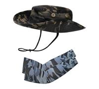 SLAXJNE 1 Cappello da Sole da Uomo, 1 Paio di Maniche, Cappello da Giungla da Uomo, Cappello da Sole Mimetico, Cappello da Sole Estivo