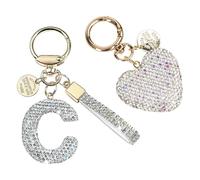 SLAXJNE 1 Fibbia Con Lettera Di Diamanti, 1 Portachiavi A Cuore Con Diamanti, Portachiavi Da Donna, Portachiavi Con Lettera C, Portachiavi Con Strass