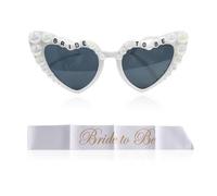 SLAXJNE 1 Pezzo Di Occhiali Con Perle A Forma Di Cuore E 1 Tracolla, Occhiali Da Sole Da Festa, Occhiali Da Sole Da Sposa, Occhiali Da Sole Alla Moda, Occhiali Da Sole Creativi