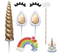 SLAXJNE 1 Set di Toppers per Torta in Corno di Animale Dorato, Toppers per Torta, Toppers per Torta Arcobaleno, Toppers per Torta di Compleanno Dorati, Candeline per Feste