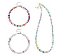 SLAXJNE 2 Bracciali con Perline Colorate, 1 Collana con Perline Colorate, Gioielli Boho, Braccialetto Regolabile, Collana alla Moda E Versatile, Gioielli Carini per Ragazze