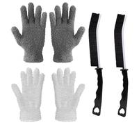 SLAXJNE 2 Paia Di Guanti Per La Pulizia E 2 Pezzi Di Spazzole Per Fessure, Guanti In Peluche, Guanti Resistenti All'Usura, Guanti Antiscivolo, Strumento Per La Pulizia Della Rimozione Della Polvere
