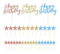 SLAXJNE 33 Decorazioni per Torta di Compleanno, 3 Set di Inserti per Torta di Compleanno, Inserti A Stella, Inserti Lucidi per Torta, Accessori per Torta, Topper per Torta