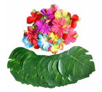 SLAXJNE 60 Pezzi di Decorazioni per Feste Tropicali, Decorazioni per Feste Hawaiane, Decorazioni per Palme, Decorazioni per La Tavola, Decorazioni Floreali di Ibisco