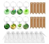 SLAXJNE 8 Etichette A Forma di Quadrifoglio, 10 Etichette in Carta Kraft, 8 Sacchetti di Garza, Etichette per Zaini, Etichette Decorative, Portachiavi con Etichette A Foglia Verde