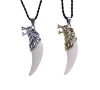 SLAXJNE Collana con Ciondolo Dente di Lupo Imitazione 2 Pezzi, Collana Personalizzata per Ragazzi, Collana Creativa, Gioielli da Uomo, Collana con Ciondolo, Collana retrò