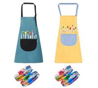 SLAXJNE Confezione Da 2 Grembiuli Da Pittura Per Bambini, 2 Paia Di Maniche, Grembiuli Da Cucina Per Ragazzi E Ragazze, Grembiuli Da Forno, Grembiuli Regolabili