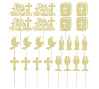 SLAXJNE Confezione Da 24 Inserti Per Torta Con Croce Dorata, Decorazioni Per Torta A Tema Battesimo E Comunione, Adatti Per Feste Di Comunione E Battesimo