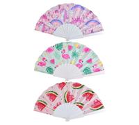 SLAXJNE Confezione da 3 Ventagli Pieghevoli Stampati, Ventagli per Bambini, Piccoli Ventagli, Ventagli Colorati, Ventagli Colorati, Ventagli Robusti