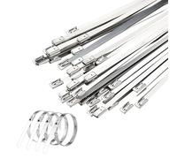 SLAXJNE Fascette Fermacavi in Acciaio Inossidabile 100 Pezzi, Autobloccanti Multiuso Resistenti alle Alte Temperature, Strumenti per Fascette Metalliche