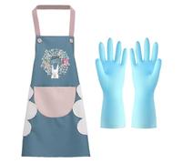 SLAXJNE Grembiule con Stampa Cartone Animato 1 Pezzo con 1 Paio di Guanti, Grembiule con Tasca Grande, Grembiule da Forno, Grembiule Impermeabile, Grembiule da Giardino, Grembiule Unisex (Blu)