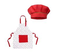 SLAXJNE 1 Pezzo di Grembiule per Bambini alla Fragola con 1 Pezzo di Cappello da Cuoco per Bambini, Grembiule Antimacchia, Grembiule alla Caviglia, Grembiule con Tasche, Set da Cucina per Bambini
