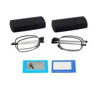 SLAXJNE Occhiali Da Lettura Pieghevoli, 2 Pezzi, Nero, Montatura In Acciaio Inossidabile E Silicone, Lenti In Resina, 200/250 Gradi, Schede Di Prova Multifunzione Blu, 2 Pezzi