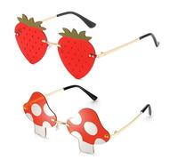 SLAXJNE Occhiali Da Sole A Fragola 1 Pezzo E Occhiali Da Sole A Fungo 1 Pezzo, Occhiali Creativi Senza Montatura, Occhiali Da Sole Da Festa, Occhiali Da Sole Alla Moda, Occhiali Alla Moda