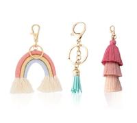 SLAXJNE Portachiavi 3 Pezzi, Portachiavi con Nappa, Ciondolo Arcobaleno per Zaino, Portachiavi in Tessuto, Ciondolo Portachiavi per Borsa da Scuola