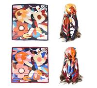 SLAXJNE Sciarpa di Seta 2 Pezzi con Stampa Floreale, Sciarpa di Seta per Capelli da Notte, Sciarpa da Donna per Legare I Capelli, Sciarpa da Donna in Estate, Foulard di Raso, Foulard