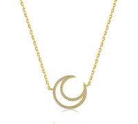 SLCHJX 925 Collana Argentata Signore zircone a Forma di Luna Collana Gioiello a Forma di Moda Mezzaluna a Catena clavicole Accessori per Feste o-Oro