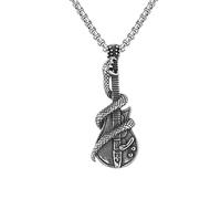 SLCHJX Ciondolo per Serpente per Chitarra Maschile, Collana a Sospensione in Acciaio Inossidabile per Chitarra Vintage Gotica, Argento, Ciondolo + Catena 60 cm
