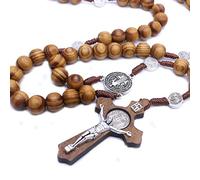 SLCHJX Collana a Croce Marrone Nera Fatta a Mano Perle in Legno per Perle cattoliche Rosario per Uomo Donna Cristo Preghiera Dono di Gioielli Religiosi