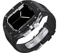 SLCHJX Kit di modifica del cinturino in gomma in fibra in fibra di carbonio ， per 8/7/6/5/4/SE 44mm 45mm ， cornice in titanio Sport Fluororber Banda e kit di sostituzione della fibbia