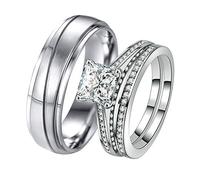 SLCHJX Knbob 2pcs il suo anello abbinato set di zirconi cubici argento zirconia a forma quadrata femminile size l 1/2 & uomini size v 1/2