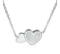SLCHJX Nuove Donne in Acciaio in Acciaio in Acciaio Argento Collana Semplice Romanza da romanticismo a Doppio Cuore Girocollo per Donna