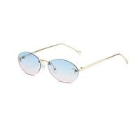 SLCHJX Occhiali da sole a forma di lettera L con montatura piccola ovale retrò, Gold Fame Superiore Blu Inferiore Rosa Fiocchi, Taglia unica