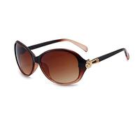 SLCHJX Occhiali da sole ovali da donna, alla moda, con protezione UV, motivo floreale con diamanti (montatura a doppio tè in fiocchi), Tea Frame Double Tea Flakes