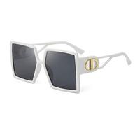 SLCHJX Scavare fuori lettere tempio occhiali da sole femminili grande telaio piatto occhiali da sole uomo retrò tendenza occhiali quadrati, Grigio, bianco.