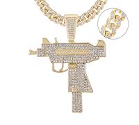 SLCHJX Submachine Gun Fashion Cuba Chain Mancepant Uomini ghiacciati Crystal Gold/Silver Color Charm Collace Hip Hop Gioielli Cuban Neckace Gold 13mm Catena, 18 pollici