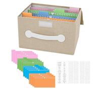 slcinwzdt Scatola organizer per biglietti di auguri, con 16 divisori, pieghevole, con coperchio, ideale per biglietti, ricette, foto, buste, ricordi (beige, 84 etichette)