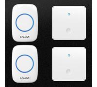 SLDAGe Campanello Radio Senza Batteria,Campanello Senza Fili Impermeabile IP68, LED Campanello Wireless Autoalimentato Una Portata di 150m con 2 Ricevitori 2 Trasmettitore, 60 Melodie,Bianca