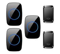 SLDAGe Campanello Senza Fili da Esterno Impermeabile con 3 Ricevitori 2 Pulsanti, Campanello Portata Wireless a Lunga Distanza di 150m Casa,Indicatore LED Pulsanti, Non Sono necessarie batterie,Nero