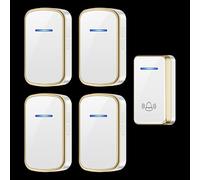 SLDAGe Campanello Senza Fili Impermeabile, Campanello Senza Fili 1 trasmettitori e 4 ricevitori con Portata 300M 60 suonerie LED Display,White Gold