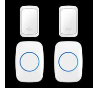 SLDAGe Campanello Wireless Senza Batteria, Campanello Senza Fili da Esterno Impermeabile, 60 Melodie con 5 Livelli di Volume, Nessuna Batteria Richiesta (2X Trasmettitore e 2X Ricevitore),Bianca