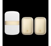 SLDAGe Kit Campana per Porta Wireless Auto-Alimentato, Campane per Porte Gamma 500 Piedi Gamma 60 Chimes 5 Livelli di Volume,2 Pulsante di Spinta Impermeabile 1 connettori ricevitori,Campanello,d'oro