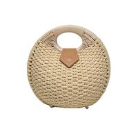 SLEDEZ Pochette Da Donna In Paglia Borsa a conchiglia da spiaggia Borsa da vacanza al mare Borsa da donna in rattan Borsa rotonda piccola in paglia(Color:Beige)