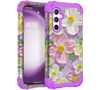 Sl over per Galaxy S23 Ultra Case 3 in 1 Paint a olio Pattern Flower Duty Duty Affrotta Shock Bumper in gomma silicone+Copertura protettiva in pl