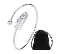 SLEEKEE 1 bracciale in argento con 1 custodia nera, per donne, bracciali in argento, per donne, braccialetti a piuma, gioielli, regali per donne, 6.2*6cm, Rame