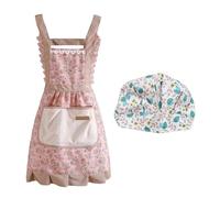 SLEEKEE 1 Grembiule Fantasia Floreale E 1 Cappuccio, Grembiule Cucina Donna Rosa, Grembiule Antigrasso Con Tasche