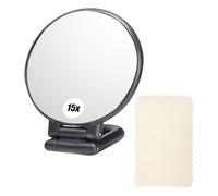 SLEEKEE 1 lente d'ingrandimento, 1 panno per la pulizia delle lenti, specchio da trucco double face con ingrandimento 15x, specchio da viaggio pieghevole per trucco e cura del viso (nero, 15 volti)